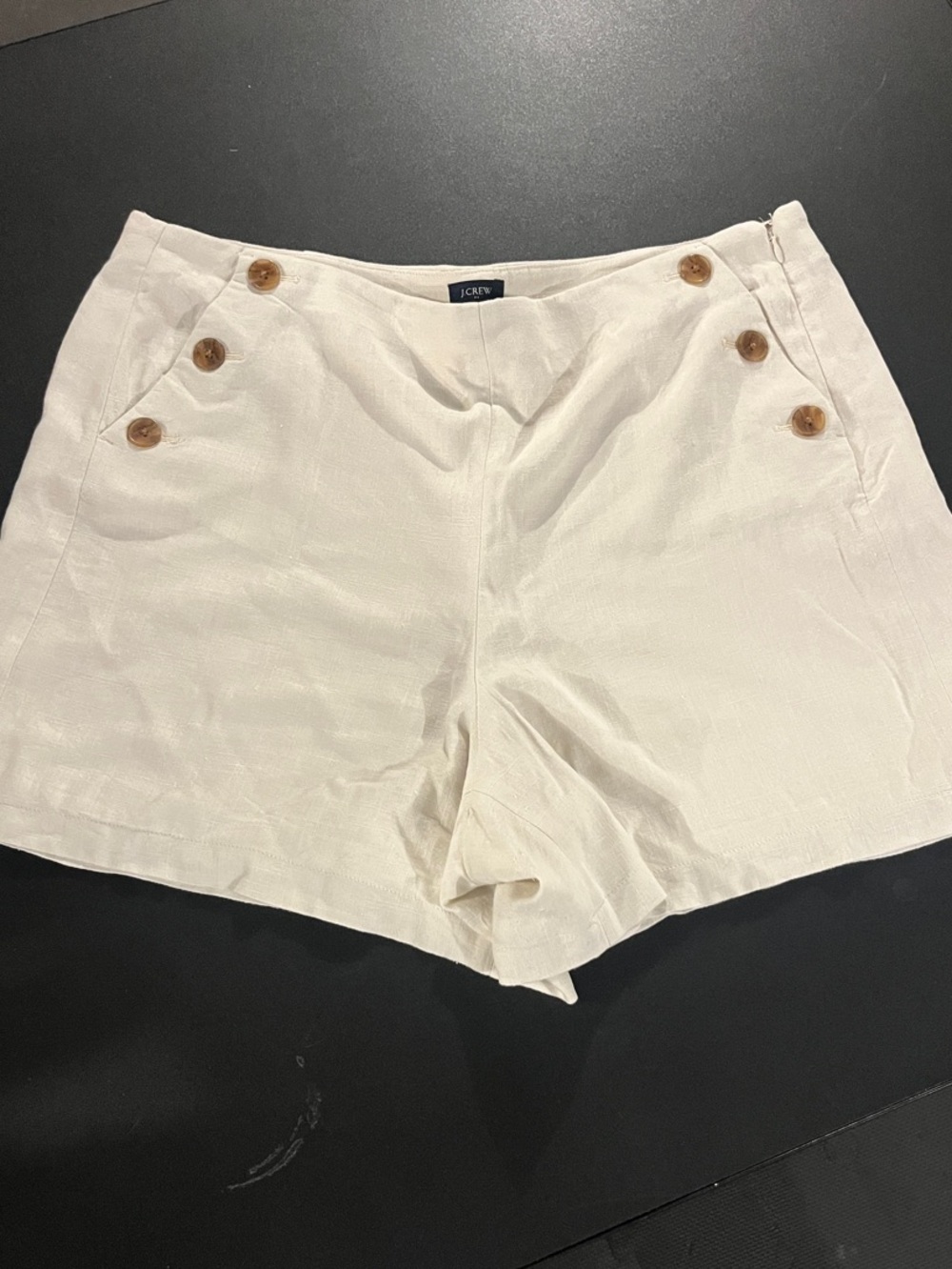 J. Crew Cream High-Waist Sailor-Style Linen Shorts